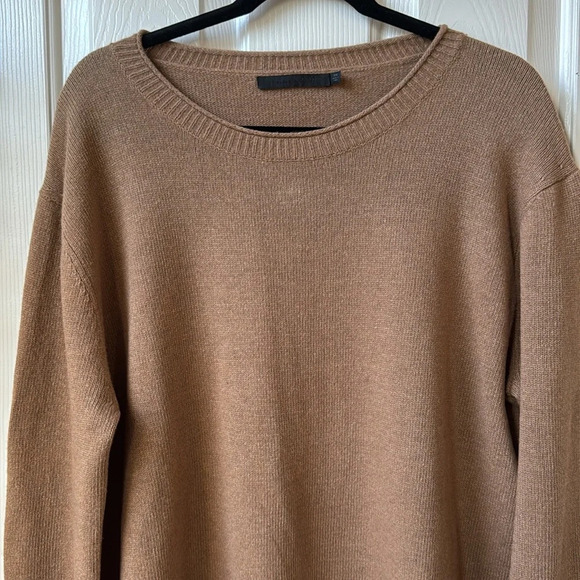 Jenni Kayne Everyday Sweater Knit Cashmere Blend Dark Camel Neutral XXL Flaw - Picture 5 of 15